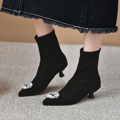 Женская обувь 2024 года, высококачественные женские ботильоны, модные кристальные офисные и карьерные сексуальные туфли с острым носком и молнией сзади для женщин
