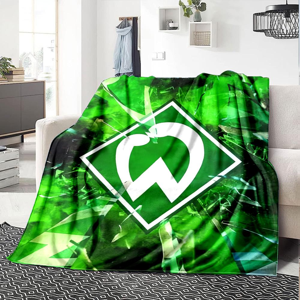 Football Club Diamond Logo Shattered Green Texture Print Flannel Blanket Soccer Graphic Soft Throw Blanket Sports Fan Bedroom Decor