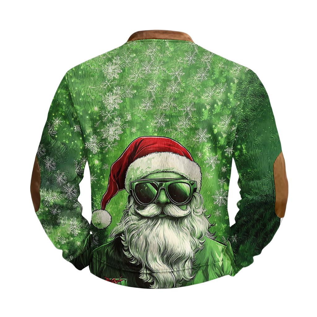 Мужской рождественский свитер на молнии, винтажный вязаный графический свитшот, рождественский пуловер со стойкой