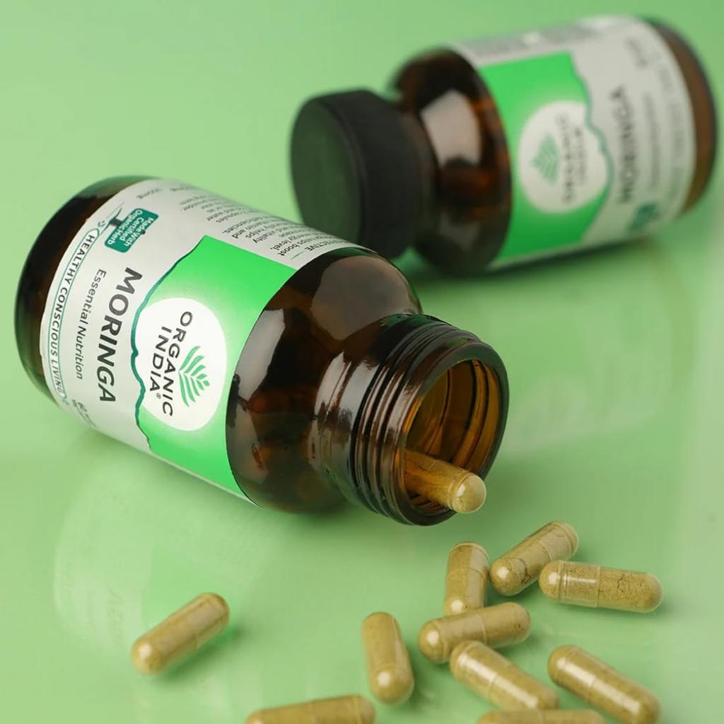 ORGANIC INDIA Капсулы моринги 60 вегетарианских капсул флакон с бесплатным образцом для поддержки энергии, выносливости, хорошего самочувствия