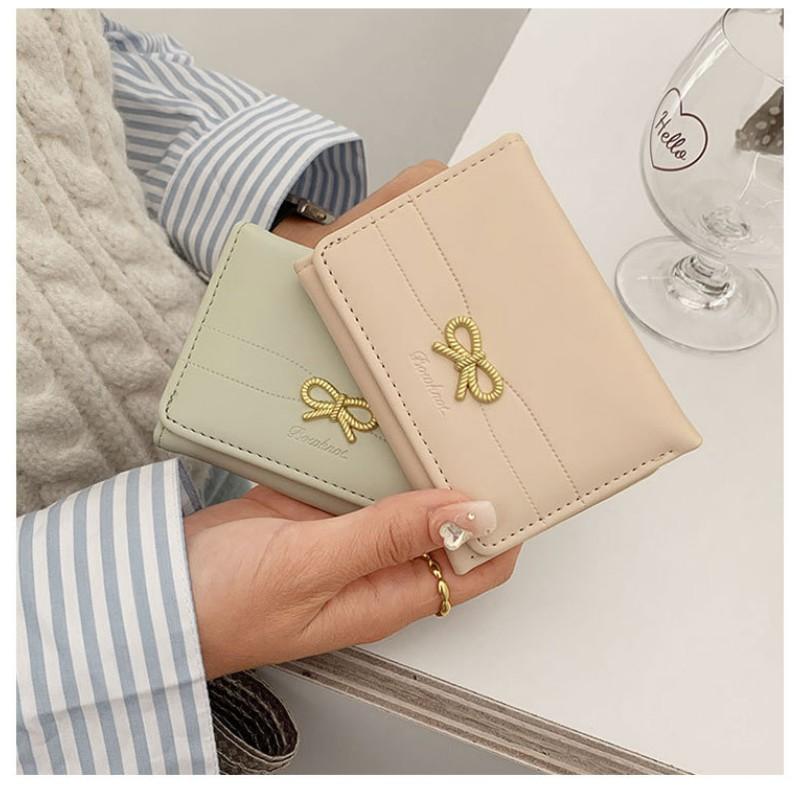 Модные кошельки для девочек, милый маленький кошелек с бантом, эстетичный держатель для карт, классический кошелек с тремя сгибами для женщин, студентов, простой кошелек для монет