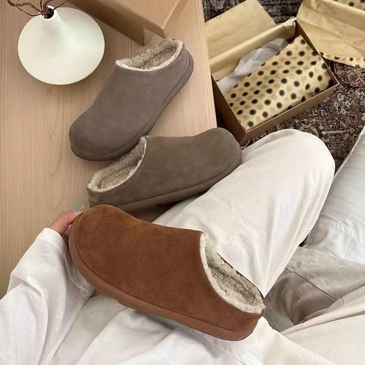 Soft Leather Version~ Fur Integrated Boken Shoes Bag Head Fluffy Slippers Women's 2025 Winter New Warm Outer Wear Muller