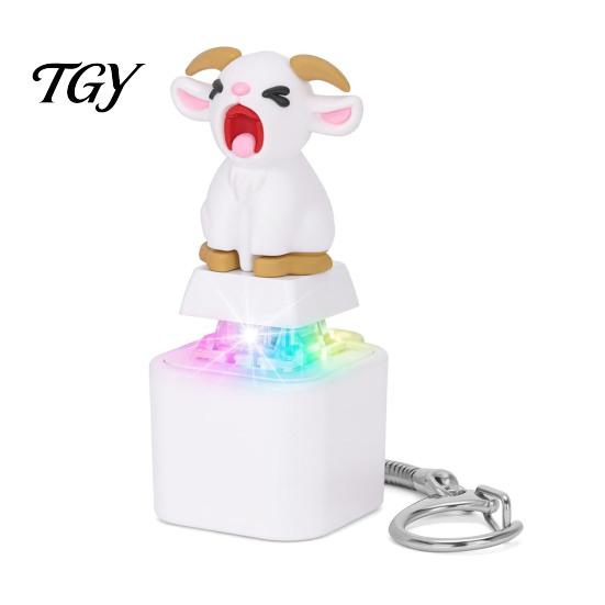 Rechargeable Cat Finger Clicker 1/2Pcs Animal Keyboard Fidget Keychain, Goat with LED Light Sound, Push Button Decompression Toy Keychain