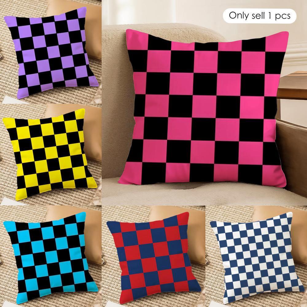 Checkered Square Cushion Cover Soft Plush Fabric DoubleSided Printed Cushion Covers for All Seasons Modern HomeDecor Gift