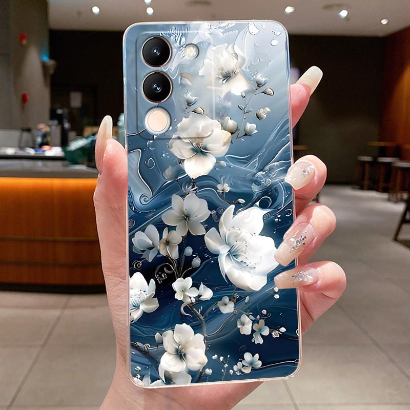 Phone Case For Vivo V29e V27e 5G Slim Soft TPU Cover Clear Silicone Aesthetic Luxury Fashion Butterfly Flowers New Design Case