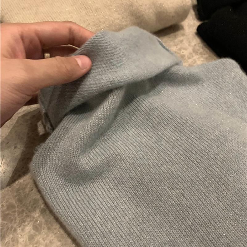 IHUASU High-neck Jumper Women's Autumn and Winter Pullover Short Section of Bright Silk Hundred with Wool Knitted Bottoming Shirt Underwear Tops