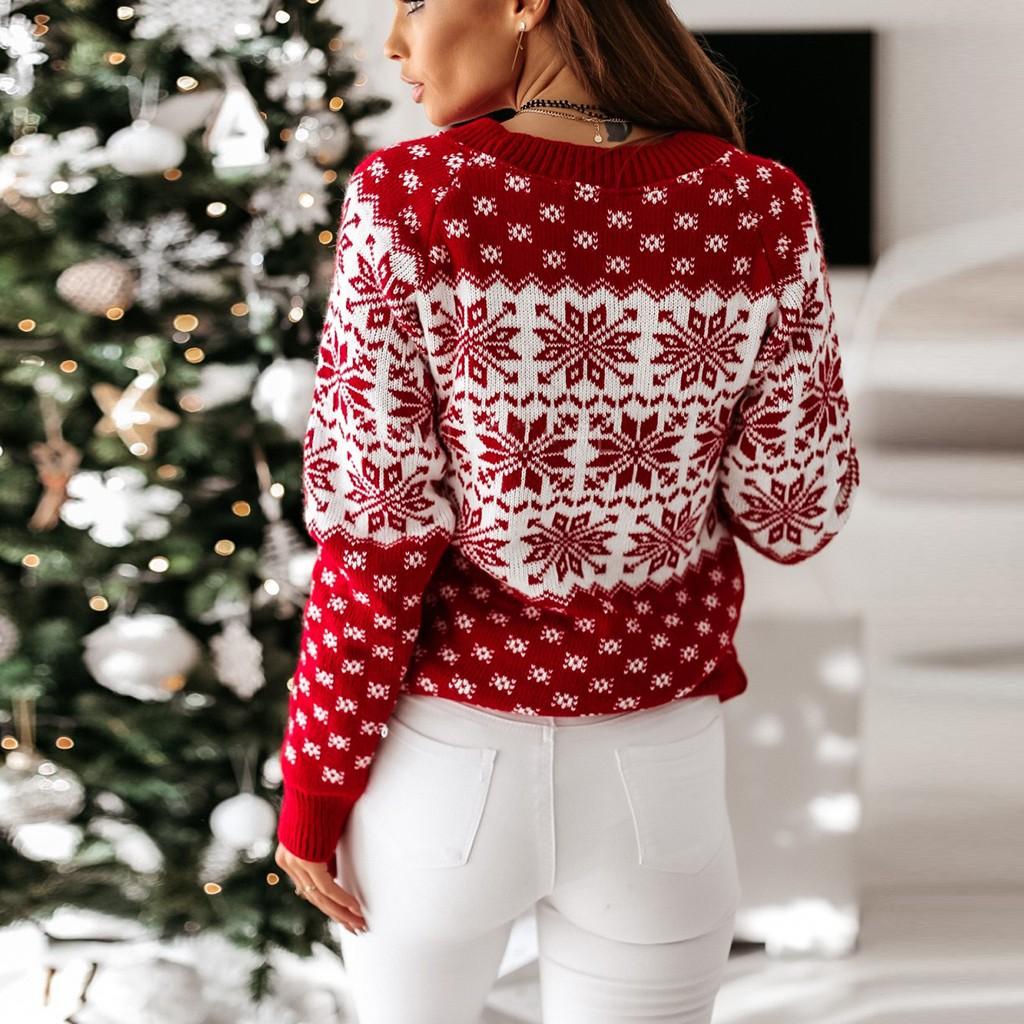 Женский рождественский пуловер с изображением лося и снежинки, свитер, трикотажные топы, блузка