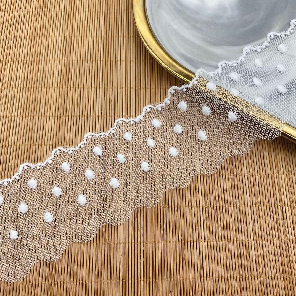 15 Yards Mesh Lace Fabric Embroidered Edge Wave Lace Peas Pattern Dot Lace DIY Sewing