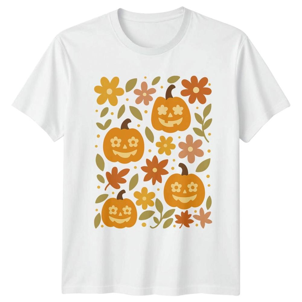 Pumpkin Jack O Lantern Halloween Fall Autumn Floral Unisex T Shirt Unisex Unisex