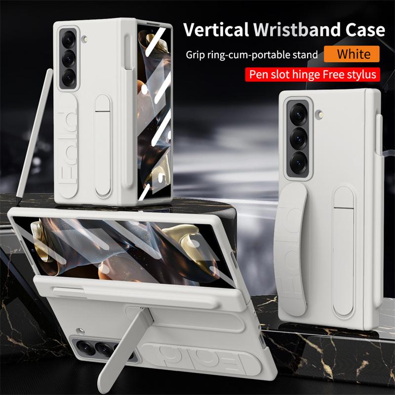 Hinge Elastic Wristband Stand Pen Slot Case for Samsung Z Fold Special / W25 / Z Fold 8 7 / Z Fold8 Ultra Tempered Glass Sytlus