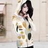 Women Plus Size Fitted Long Sleeve Hooded Top Black Gold Geometric Printed