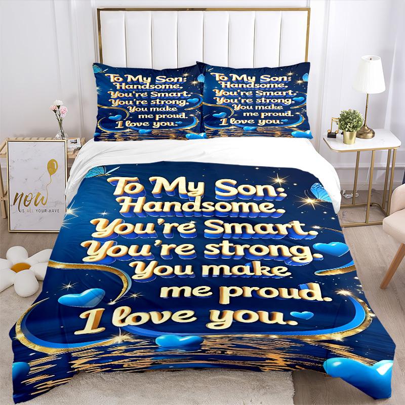 3pcs Son Love Message Duvet Cover Set, Cover For Bedroom Guest Room (1 Duvet Cover + 2 Pillowcase, Without Quilt), yy250922207