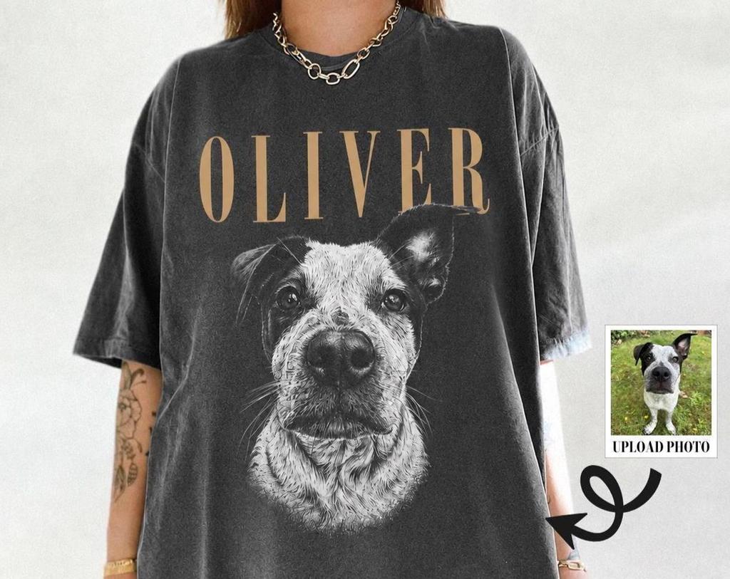 Custom Dog Photo Shirt, Personalized Pet Portrait Comfort Colors Tee