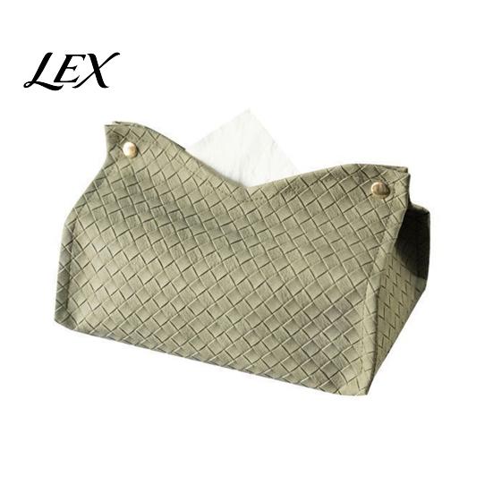 Desktop Paper Napkin Dispenser PU Leather Tissue Box Holder, with Snap Design, Portable Foldable Easy Access Facial Organizer Dispenser, for