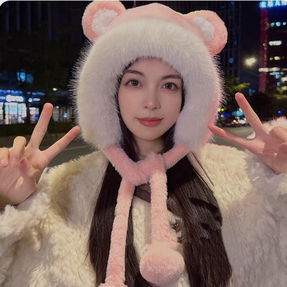Корейская милая шапка с медвежьими ушками, плюшевая женская пушистая шапка, модная панама из искусственного меха, зимняя