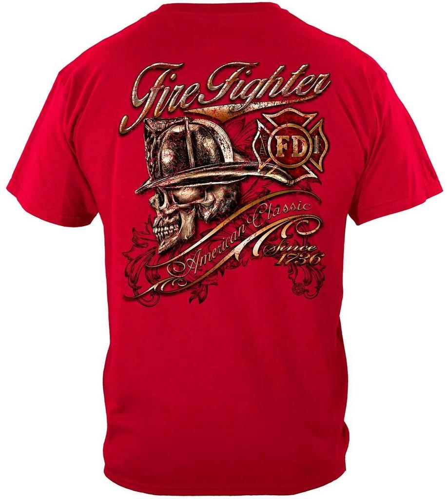 Firefighter Skull American's Classic Firefighter 100% Cotton Maroon T Shirt Mens Kids Womens Tops Tees Unisex
