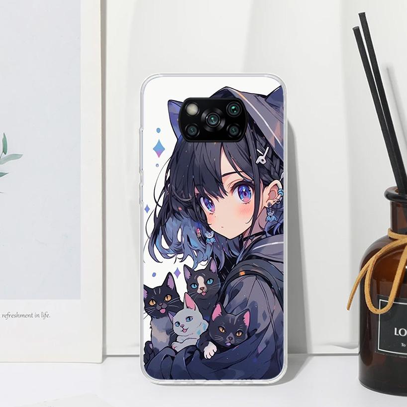 Cute Anime Ins Girls Animal Cat Phone Case For Xiaomi Poco X7 X6 X5 M7 M8 Pro F7 Ultra Redmi 15C 15 13C 13 12C 12 10 10C 10A Art