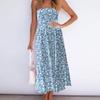 Strapless Dress For Women PrintingSummer Beach Boho Smocked Tube Top Long Dress