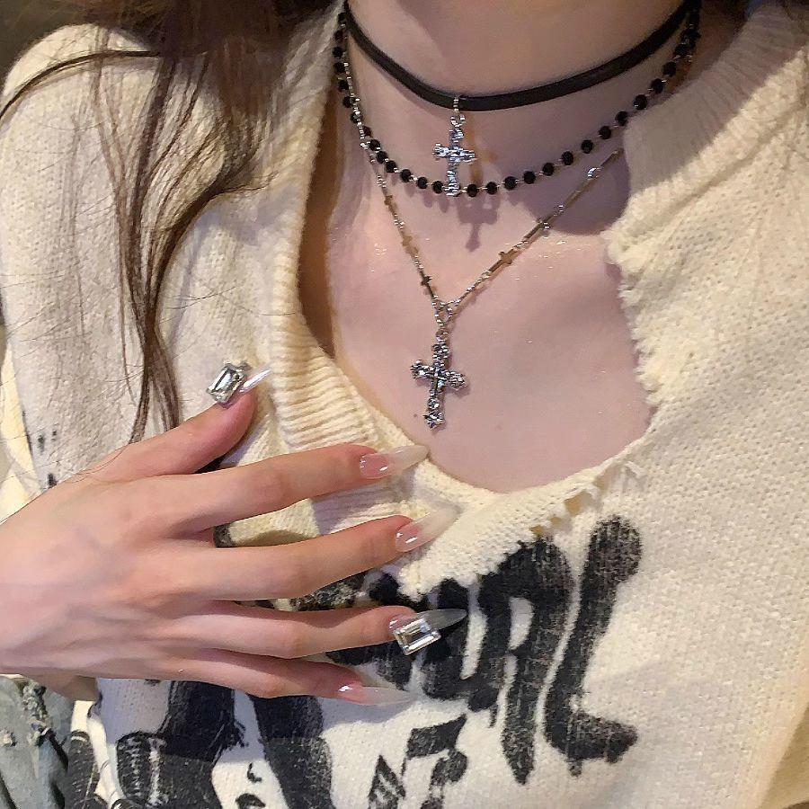 Готическая Панк Y2K Металлическая Подвеска Крест Ожерелье Для Женщин Мужчин Влюбленных Винтажное Многослойное Бусины Ожерелья 90-х EMO Шарм Украшения Подарок