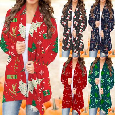 Женское пальто-кардиган, рождественский кардиган, свитер с длинными рукавами и открытой передней частью, повседневная куртка