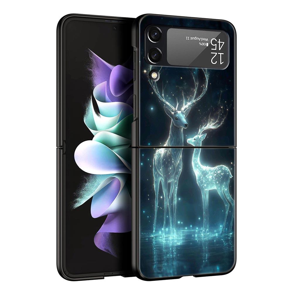 Cartoon Animal Deer Hard PC Phone Case For Samsung Galaxy Z Flip 7 6 5 4 Black Cover For Galaxy Z Flip 3 Foldable Shell Fundas