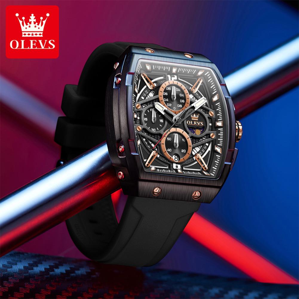 Men's Watches Hollowed Quartz Wristwatch Silicone Strap Tonneau Large Dial Design Waterproof Luminous Watch