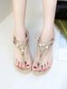 Модная обувь Женская 2025 Лето Римские сандалии Ретро Вьетнамки с перемычкой Стразы Клиновидная платформа Пляжные Богемные Шлепанцы Сандалии Женские
