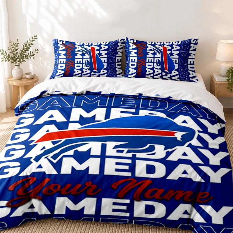 Buffalo Bills Custom Name 3pc set Perfect for bedroom use Comfortable bedding set includes a duvet cover and two pillowcases Ideal birthday or Christm