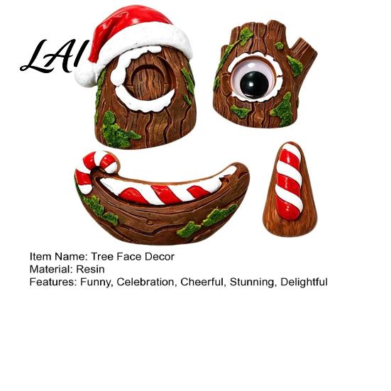 Tree Hugger Holiday Ornament 5 Pcs/Set Outdoor Face Decor Christmas Resin Art with Whimsical Yard Sculpture Santa Hat Funny Eyes Nose Mouth Set for