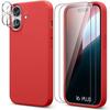 Protective Case - BOOLING - for iPhone 16 Plus - Liquid Silicone Red - Non-slip - 2 Tempered Glasses