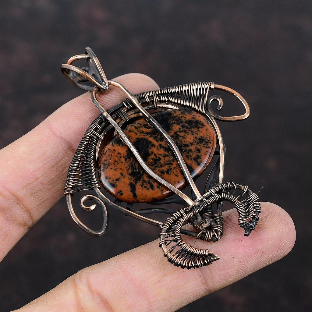 Mahogany Obsidian Pendant Copper Wire Wrapped Gemstone Pendant Handmade Copper Jewelry Tortoise Pendant Wire Wrapped Jewelry Gift For Mother