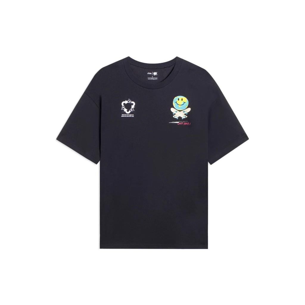 Футболка с короткими рукавами и круглым вырезом с подкладкой «Земля», смайлик, топы унисекс, черный AHSS299-1