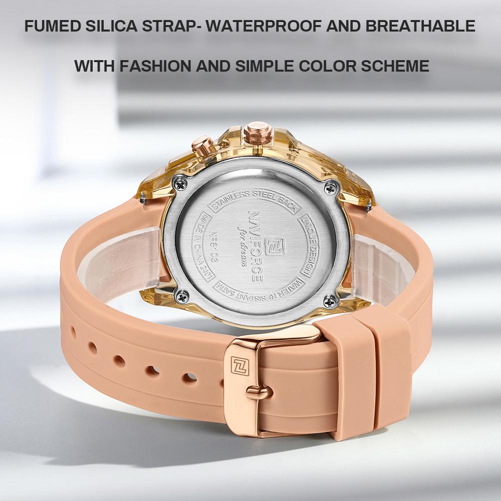 Naviforce Женские простые часы Кварцевый механизм Светящиеся стрелки Водонепроницаемость 50 м Силиконовый ремешок Легкие Женские Девичьи Повседневные Модные часы NF6103