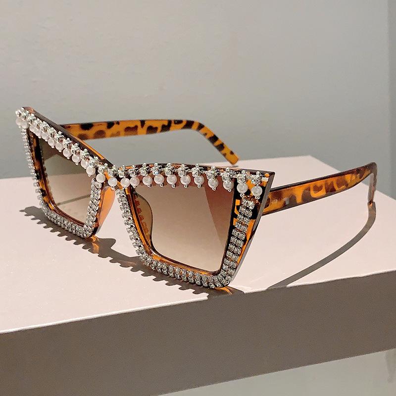 Модные женские солнцезащитные очки кошачий глаз с бриллиантами, блестящие вечерние солнцезащитные очки со стразами, женские солнцезащитные очки с жемчугом в стиле панк