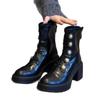 Cowhide version~ High-heeled versatile platform-soled Martin boots wobadge metal buckle leather rear zipper elastic thin boots tide.