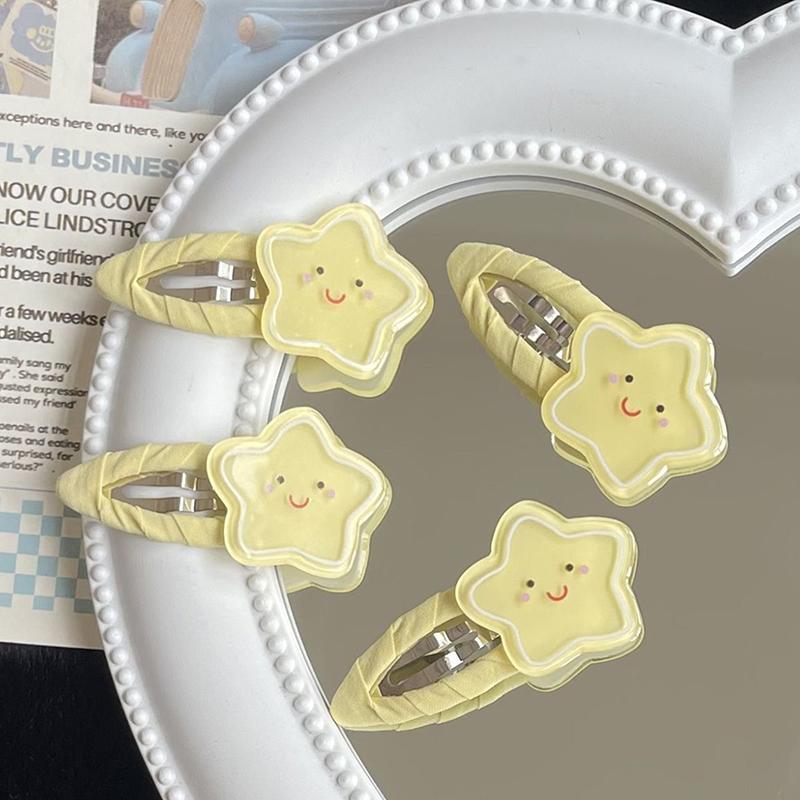 1 пара милых заколок для волос в виде звезд с улыбкой, универсальная милая желтая акриловая заколка для волос для женщин, девочек, кавайные аксессуары для волос, подарки