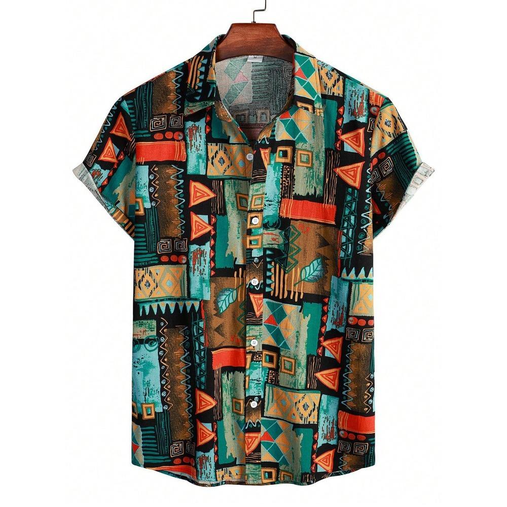 Men Geo Print Button Up Shirt