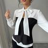 2025 Spring Summer Women's Bow Tie Blouse, European Size Elegant Office Shirt with Long Sleeves, Minimalist Business Casual Top for Workwear