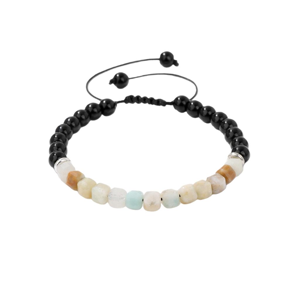 6MM Faceted Labradorite Crystal Adjustable Braided Bracelet Black Obsidian Round Bead Unisex Chakra Healing Woven Bangle Gift