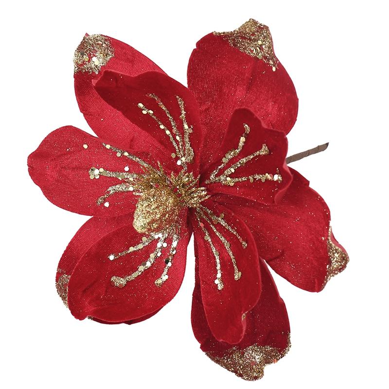 24CM Velvet Artificial Magnolia Christmas Flowers Bouquet Christmas Tree Ornaments Home Room Decoration New Year Gift