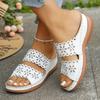 Fashion Hollow Out Flower Wedge Sandals for Women Summer 2025 Comfortable Non Slip Beach Shoes Woman Lightweight White Platform Slippers