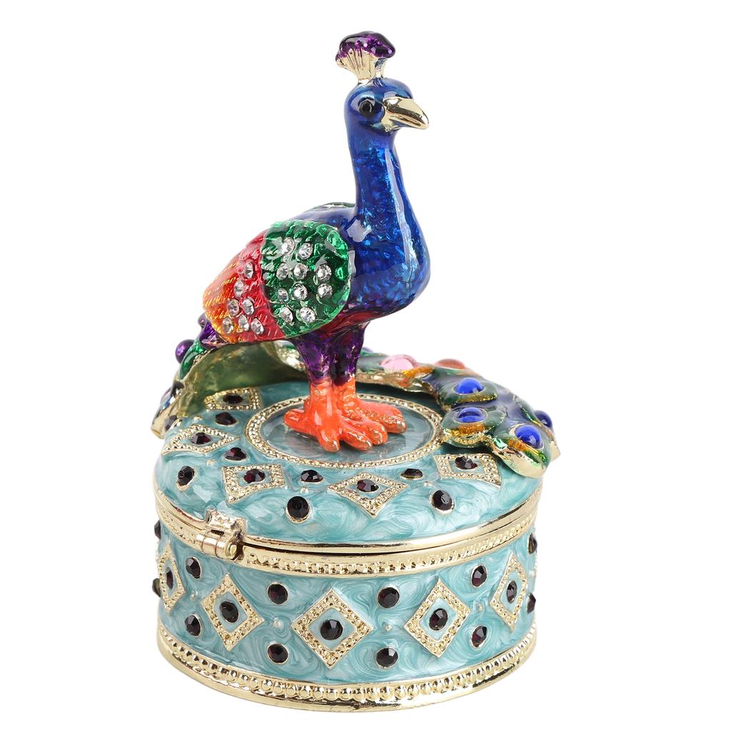 Peacock Figurine Hinged Jewelry Storage Box Desktop Zine Alloy Decoration Ornament