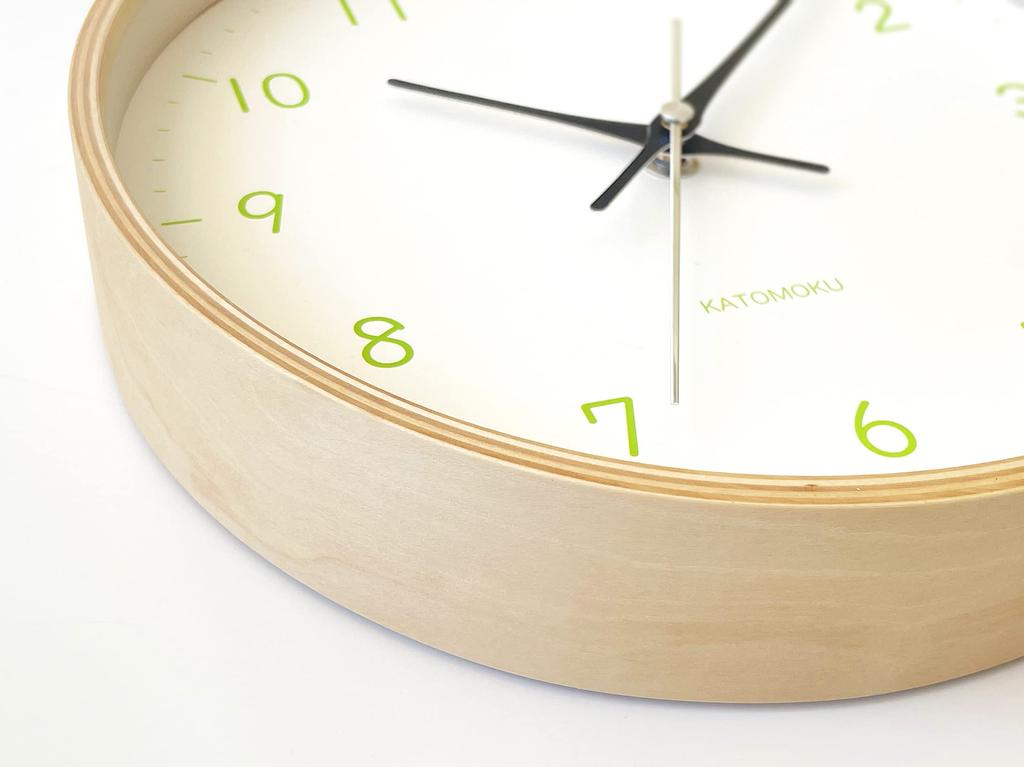KATOMOKU Часы настенные из фанеры 22 светло-зеленые с непрерывной секундной стрелкой km-121LG 252 мм (кварцевые часы)