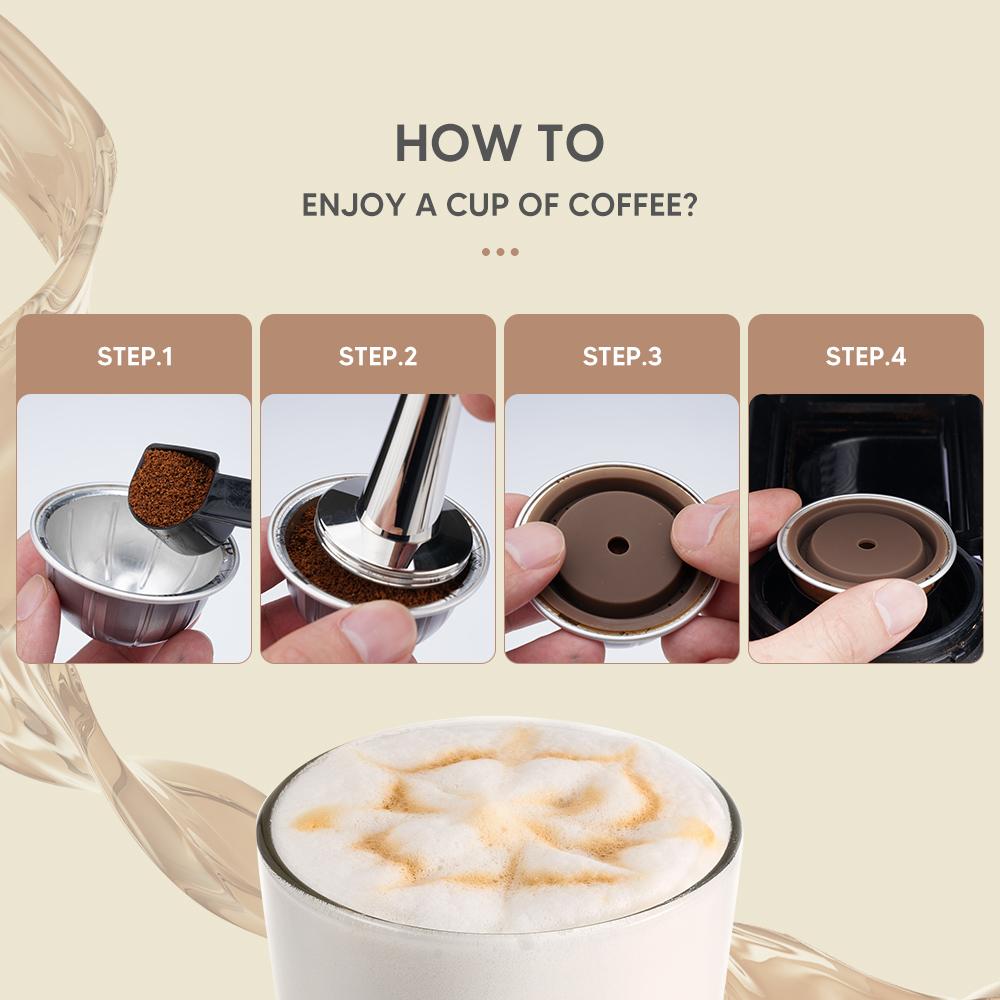 4 шт. коричневые многоразовые крышки для капсул для кофе, подходящие для капсул Nespresso Vertuoline, с совком и кистью