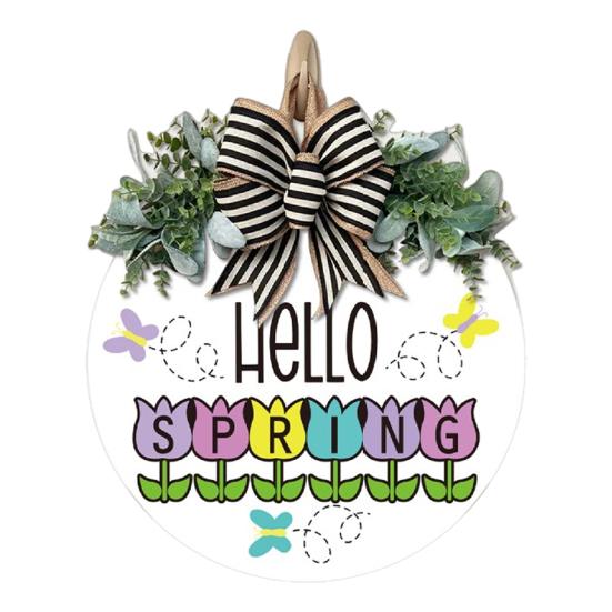 Привет, весна, дверной знак, весеннее украшение, деревянный венок, входная дверь, приветственный знак для фермерского дома, крыльца, внутреннего и наружного декора