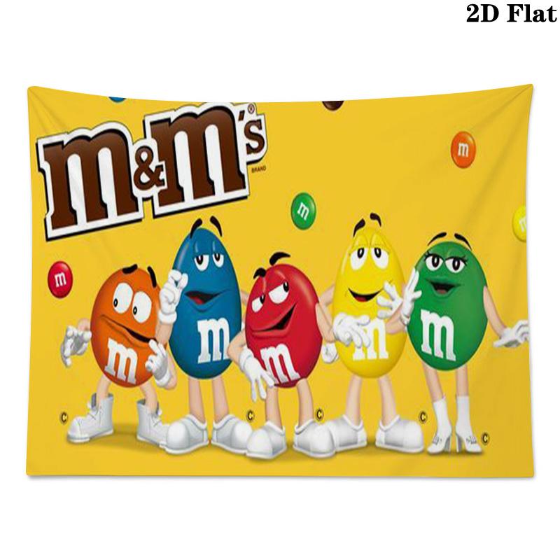 Cute M&M Wall Tapestry Aesthetic Wall Hanging Printed Fabric Blanket Decorative Tapestries for Bedroom Living Room Home Decor