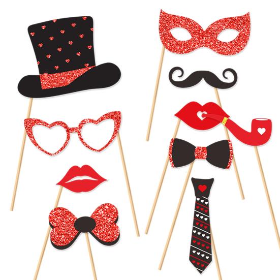 30Pcs/Set Valentine Day Photo Booth Props DIY Mustache Lips Glasses Paper Photo