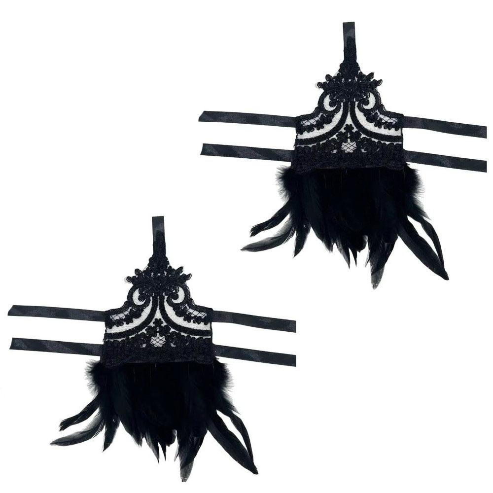 Witch Halloween Feather Cuffs Embroidery Halloween Wristband Women Feather Lace Gloves Carnival