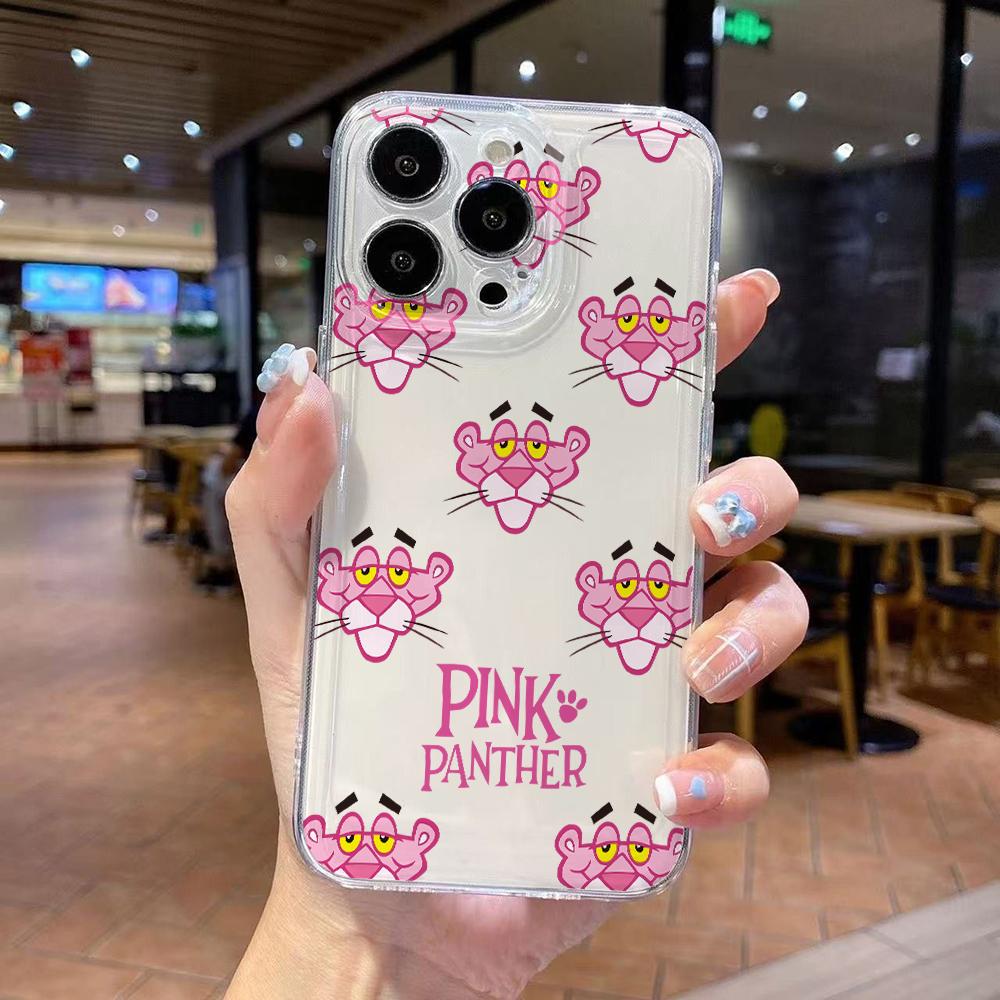 Милый Чехол для Телефона Розовые Пантеры для iPhone 17 Air 16 15 14 Plus 13 12 11 Pro Max X Xs XR 8 e Мягкий Прозрачный Чехол из ТПУ