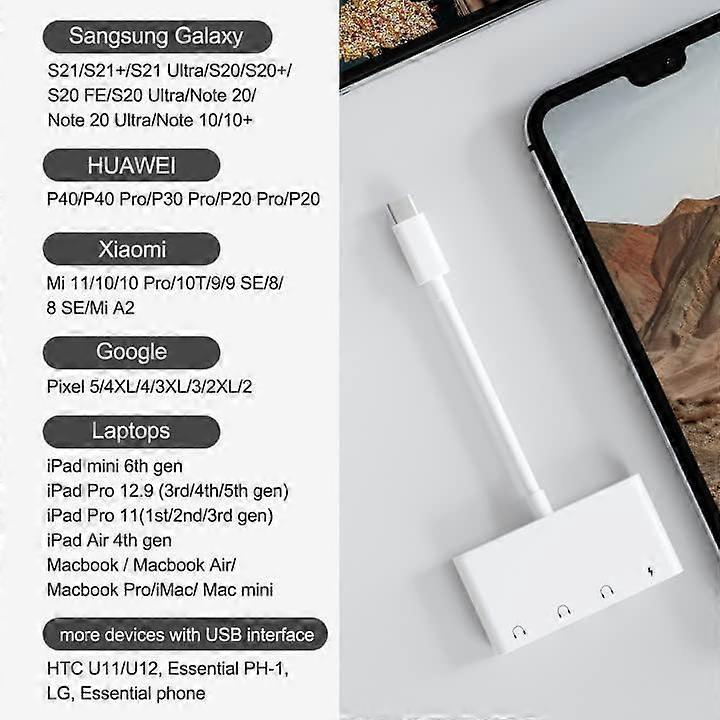 USB to 3.5mm headphone audio splitter, headphone jack splitter, TypeC to dual headphone adapter splitter for iPad Pro, Samsung Galaxy, Pixel